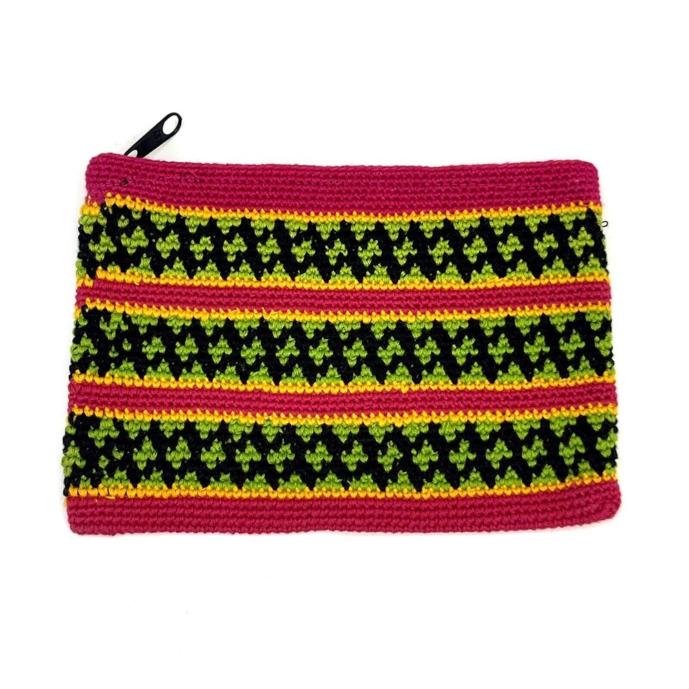 Maya Works Woven Pouch Zip Makeup Bag Wallet Guatemala Cotton ZigZag Stripe